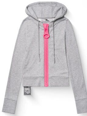 Rohan Mirza Studio Big Zipper Hoodie In Pearl Gray/Neon Pink - Size Medium - NWT